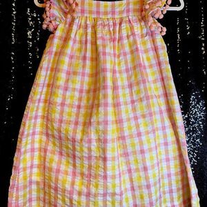 Pink and Yellow Plaid Kids Casual Dress